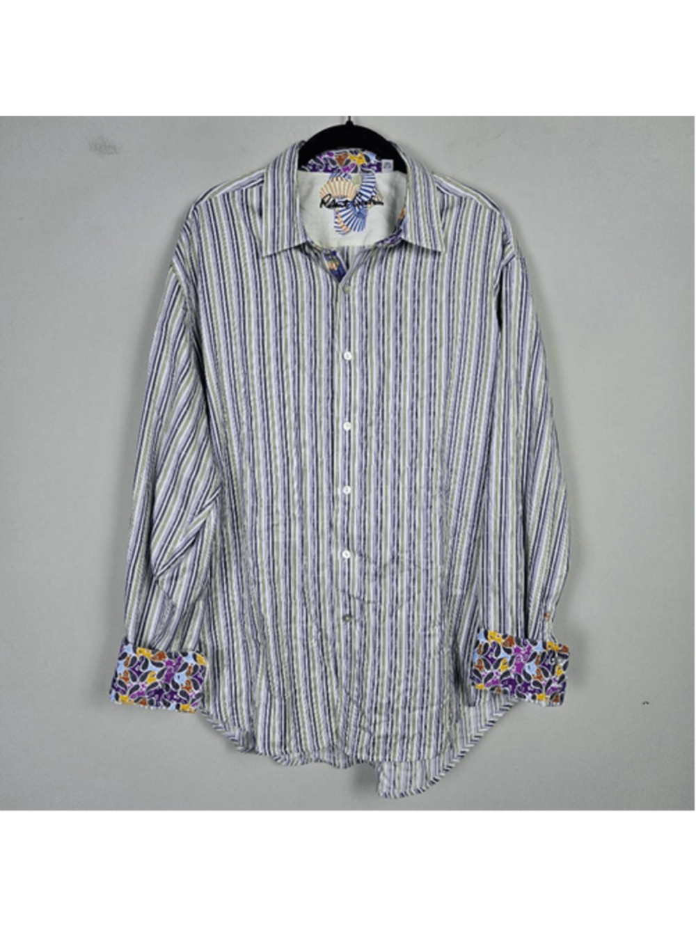 Robert Graham Mens Flip Cuff Button Up Shirt XL Purple Striped Preppy Career